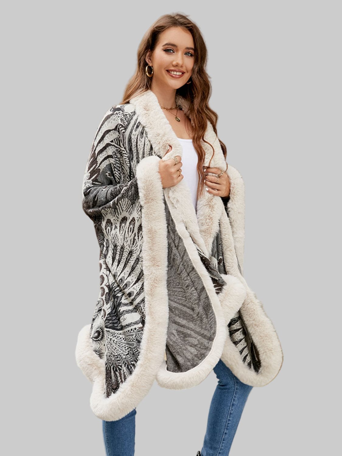 Women’s Chic Printed Winter Poncho Poncho The Nichole Collection