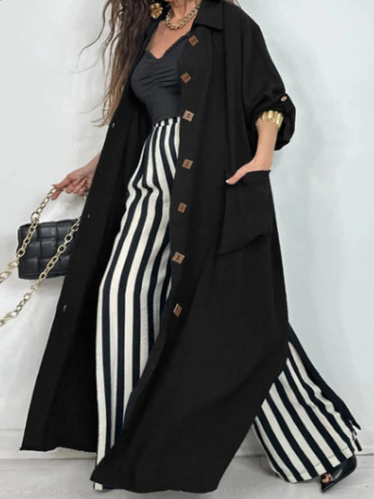 Women's Classic Lapel Collar Button-Front Longline Coat Coats The Nichole Collection
