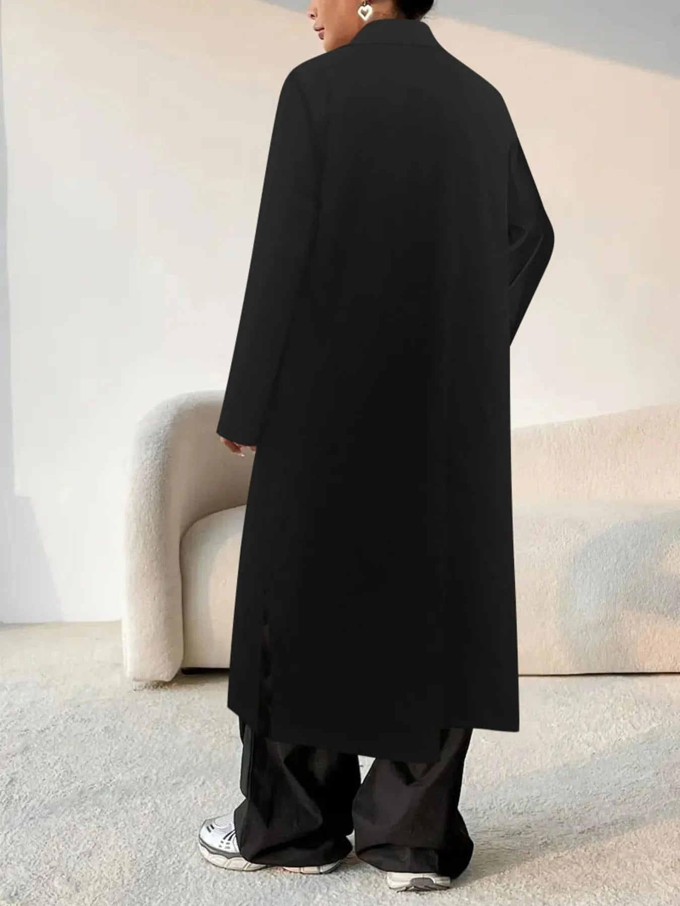 Women's Classic Lapel Collar Button-Front Longline Coat Coats The Nichole Collection