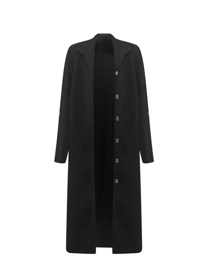 Women's Classic Lapel Collar Button-Front Longline Coat Coats The Nichole Collection
