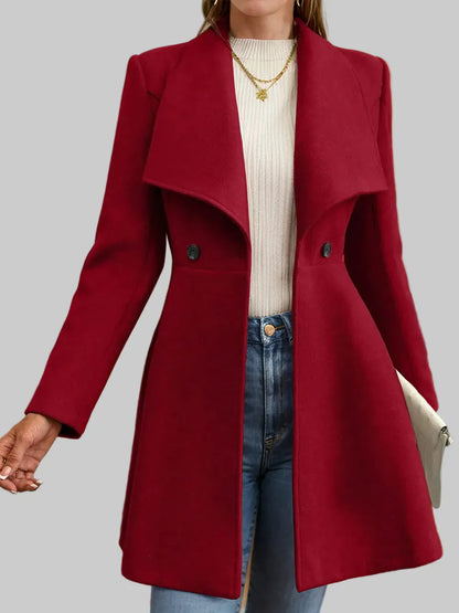 Women’s Collared Neck Button-Up Long Sleeve Coat – Flared Waist Winter Coat Coats Rust / S The Nichole Collection
