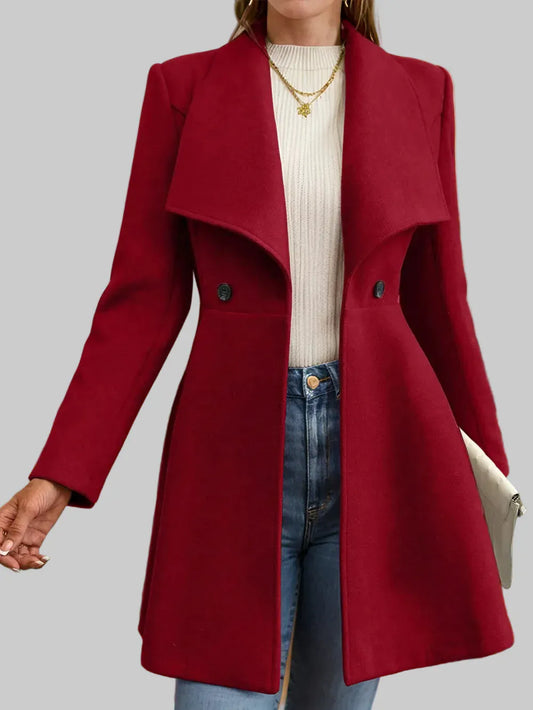 Women’s Collared Neck Button-Up Long Sleeve Coat – Flared Waist Winter Coat Coats Rust / S The Nichole Collection