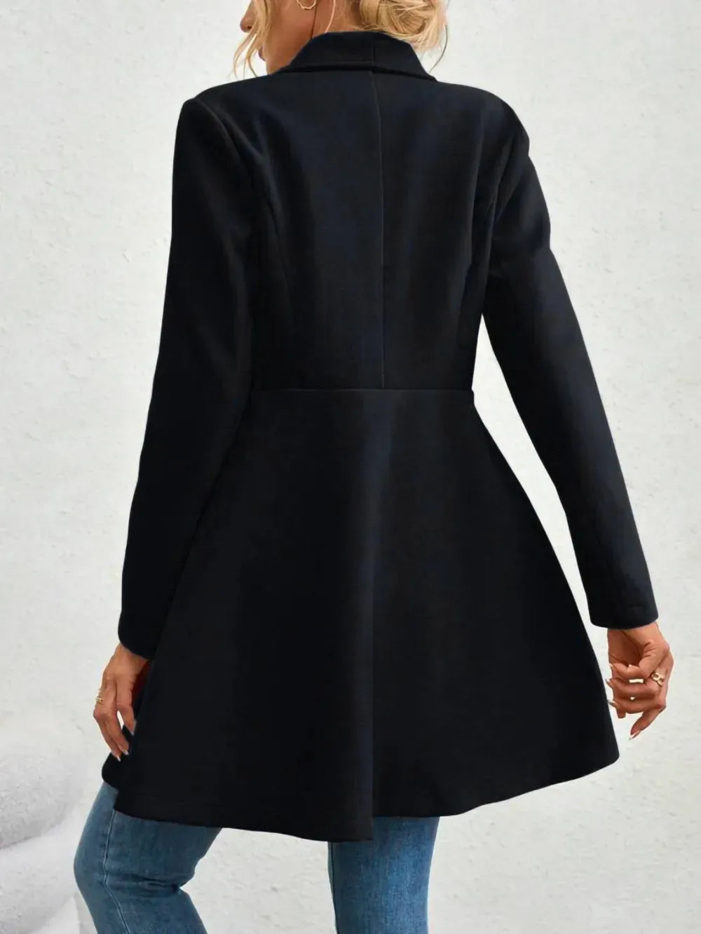 Women’s Collared Neck Button-Up Long Sleeve Coat – Flared Waist Winter Coat Coats The Nichole Collection