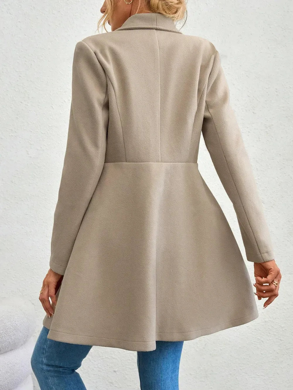Women’s Collared Neck Button-Up Long Sleeve Coat – Flared Waist Winter Coat Coats The Nichole Collection