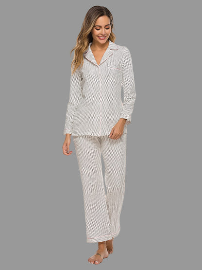 Women’s Collared Neck Loungewear Set with Pocket White / S The Nichole Collection