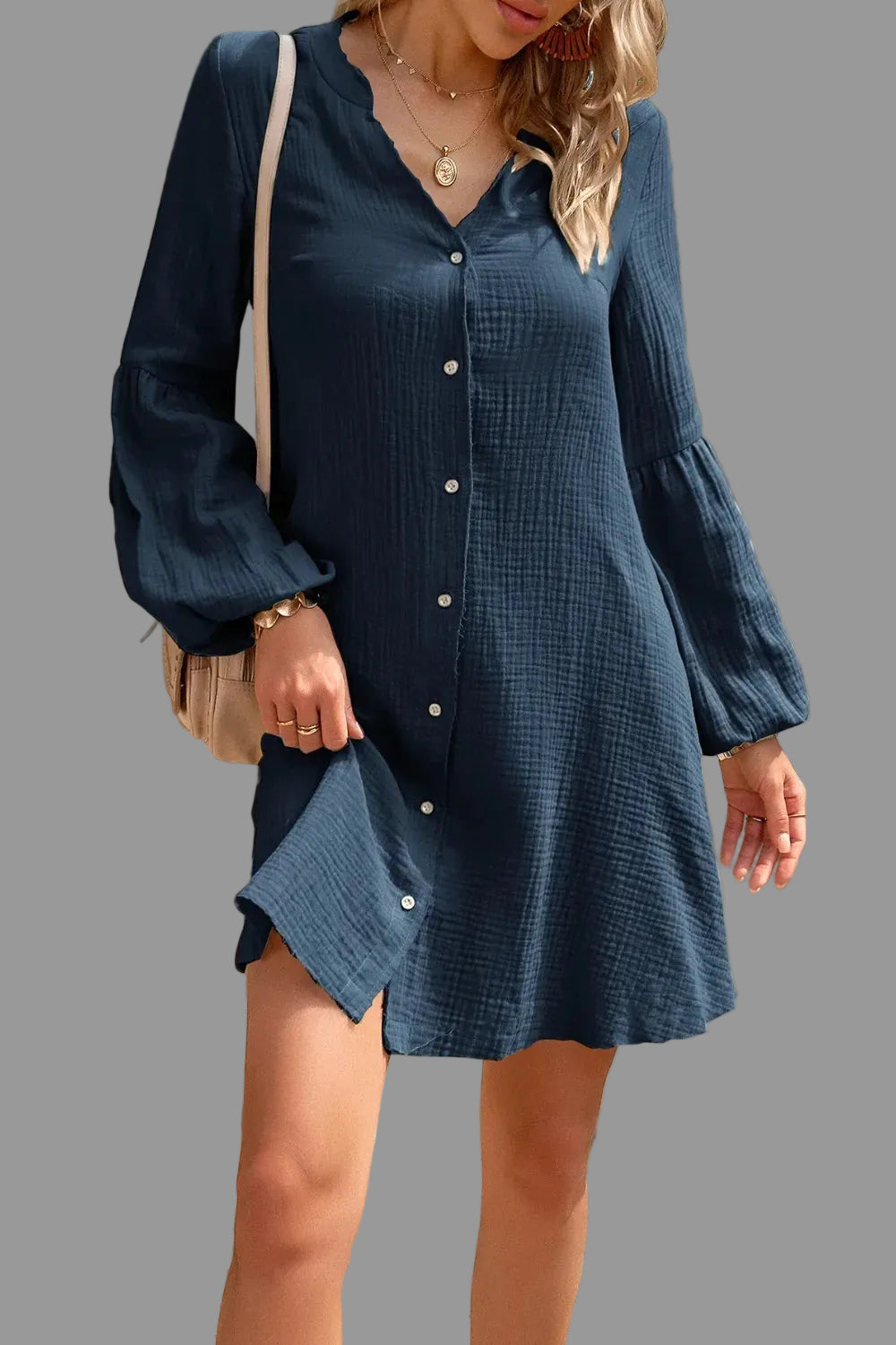 Women’s Cotton Balloon Sleeve Mini Dress Navy / S The Nichole Collection