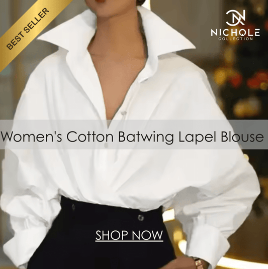 Women's Cotton Batwing Lapel Blouse Blouses White / S The Nichole Collection