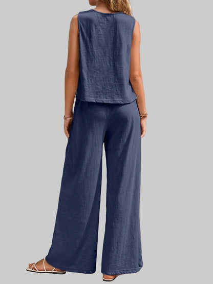 Women’s Cotton Casual Sleeveless Top & Wide-Leg Pants Matching Set Two Piece Pants Sets The Nichole Collection