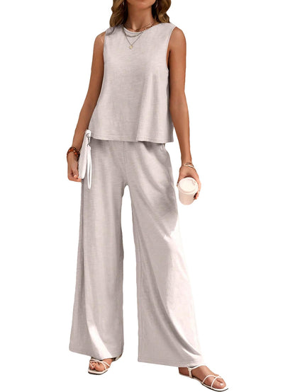 Women’s Cotton Casual Sleeveless Top & Wide-Leg Pants Matching Set Two Piece Pants Sets The Nichole Collection