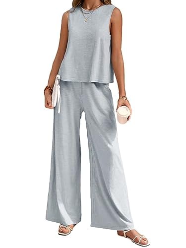 Women’s Cotton Casual Sleeveless Top & Wide-Leg Pants Matching Set Two Piece Pants Sets The Nichole Collection