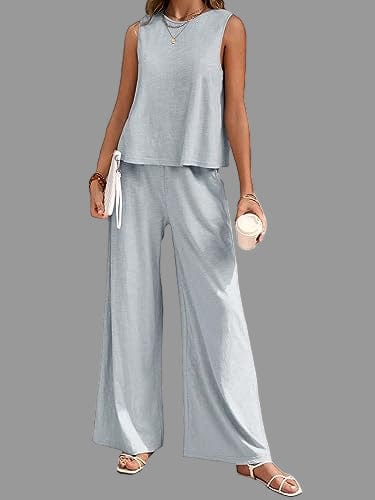 Women’s Cotton Casual Sleeveless Top & Wide-Leg Pants Matching Set Two Piece Pants Sets The Nichole Collection