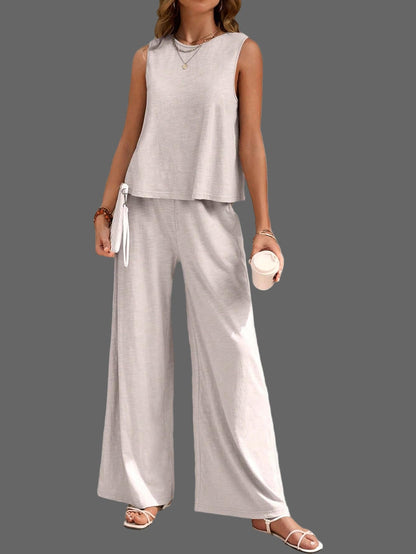 Women’s Cotton Casual Sleeveless Top & Wide-Leg Pants Matching Set Two Piece Pants Sets The Nichole Collection