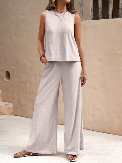 Women’s Cotton Casual Sleeveless Top & Wide-Leg Pants Matching Set Two Piece Pants Sets The Nichole Collection