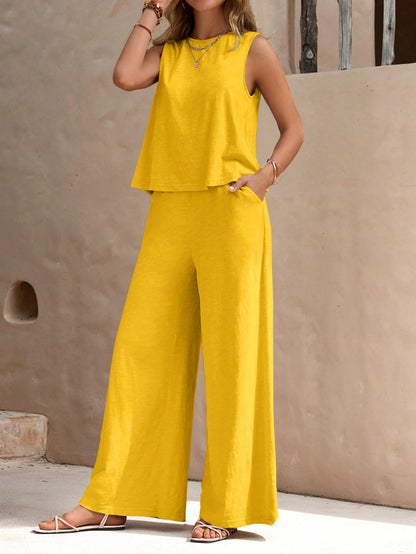 Women’s Cotton Casual Sleeveless Top & Wide-Leg Pants Matching Set Two Piece Pants Sets The Nichole Collection