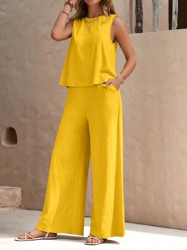 Women’s Cotton Casual Sleeveless Top & Wide-Leg Pants Matching Set Two Piece Pants Sets The Nichole Collection