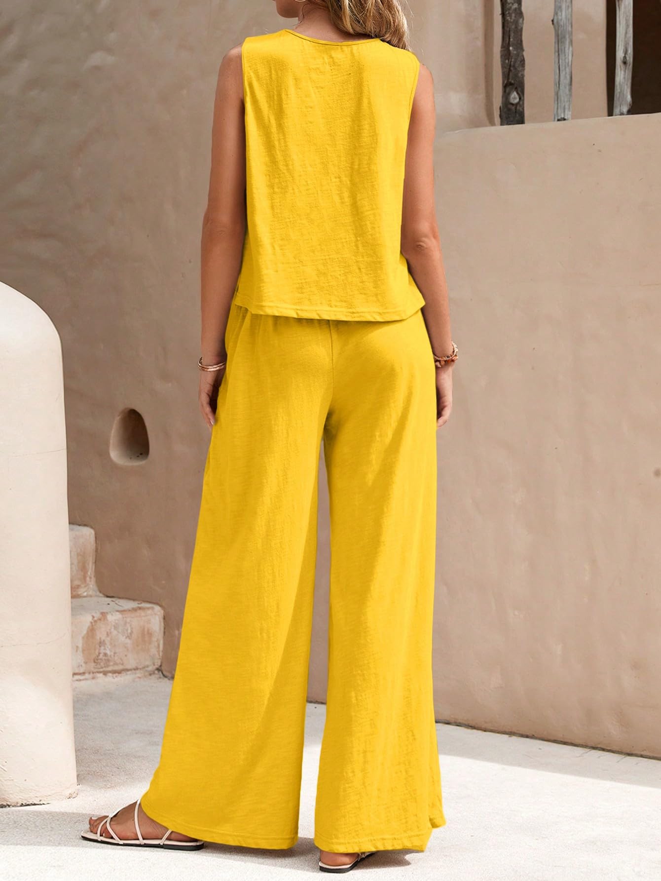 Women’s Cotton Casual Sleeveless Top & Wide-Leg Pants Matching Set Two Piece Pants Sets The Nichole Collection