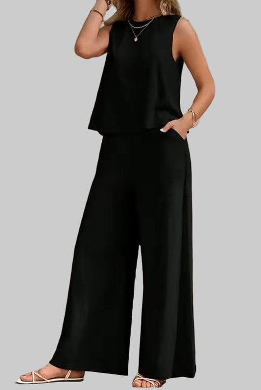 Women’s Cotton Casual Sleeveless Top & Wide-Leg Pants Matching Set Two Piece Pants Sets Small / Black The Nichole Collection