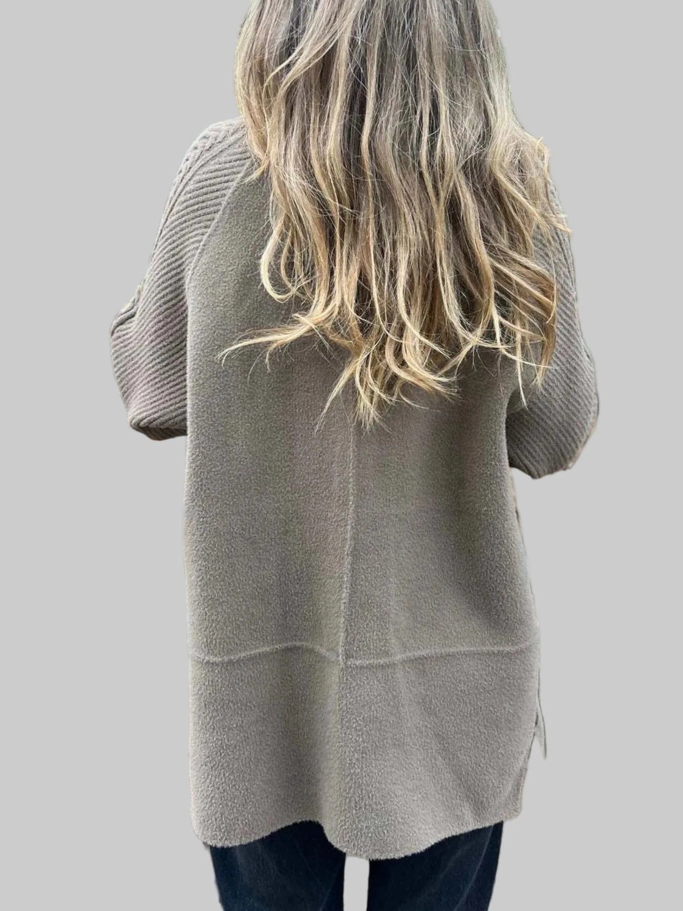 Women’s Double Breasted Knit Sleeve Longline Coat with Pockets Jacket The Nichole Collection