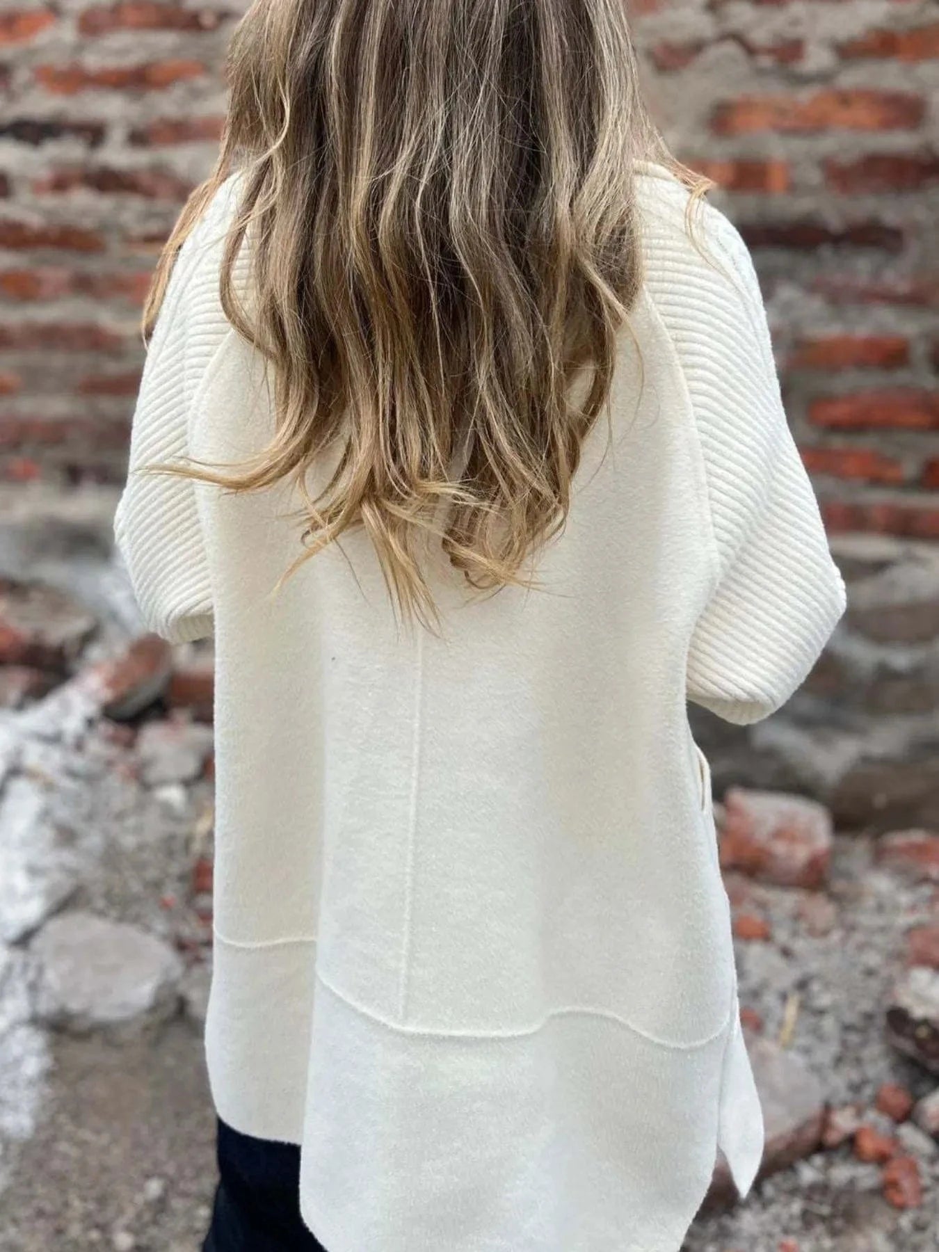 Women’s Double Breasted Knit Sleeve Longline Coat with Pockets Jacket The Nichole Collection