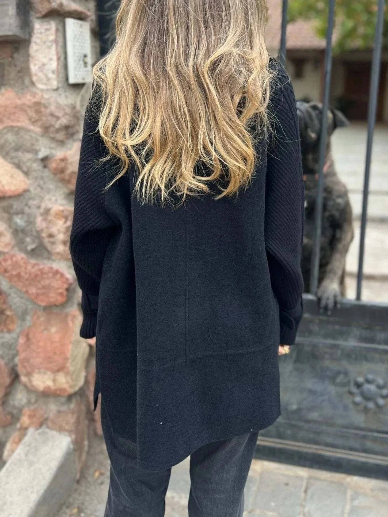 Women’s Double Breasted Knit Sleeve Longline Coat with Pockets Jacket The Nichole Collection