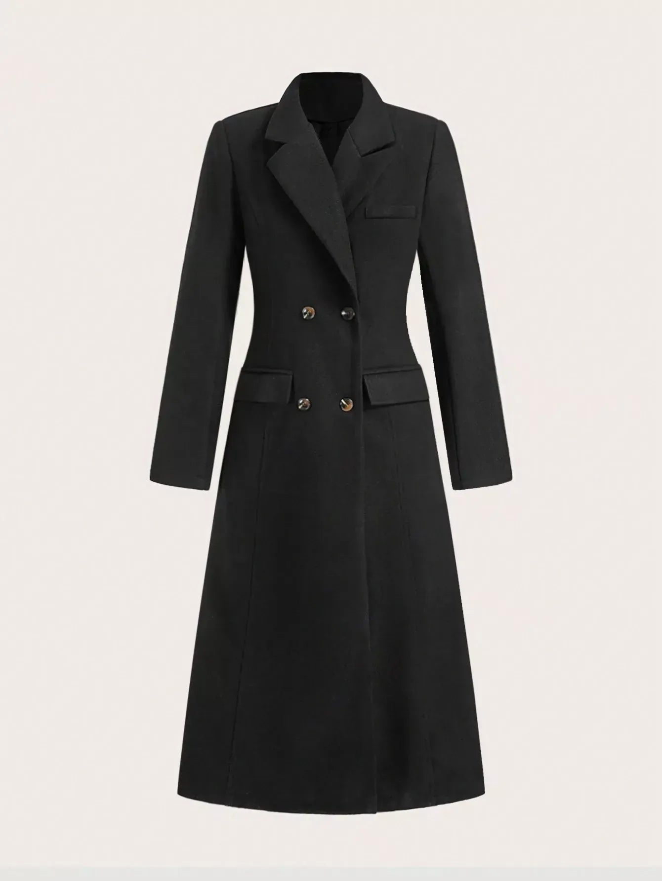 Women’s Double-Breasted Wool Overcoat – Tailored Longline Winter Coat Coats Black / S The Nichole Collection