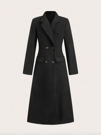 Women’s Double-Breasted Wool Overcoat – Tailored Longline Winter Coat Coats Black / S The Nichole Collection