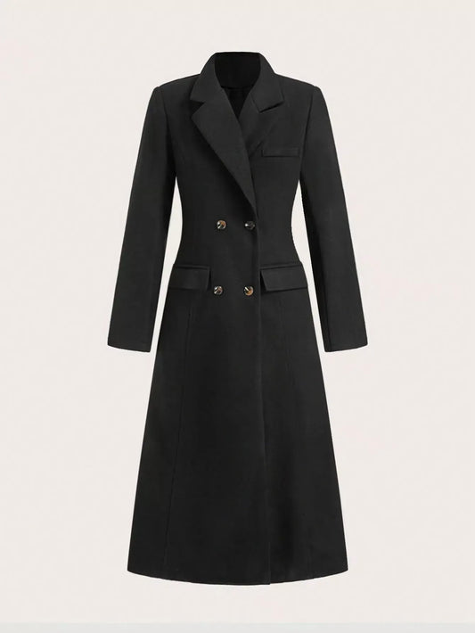 Women’s Double-Breasted Wool Overcoat – Tailored Longline Winter Coat Coats Black / S The Nichole Collection