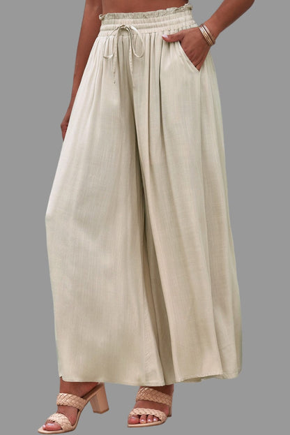 Women’s Drawstring Waist Wide-Leg Pants – Flowing Everyday Elegance Dress Pants Ivory / S The Nichole Collection