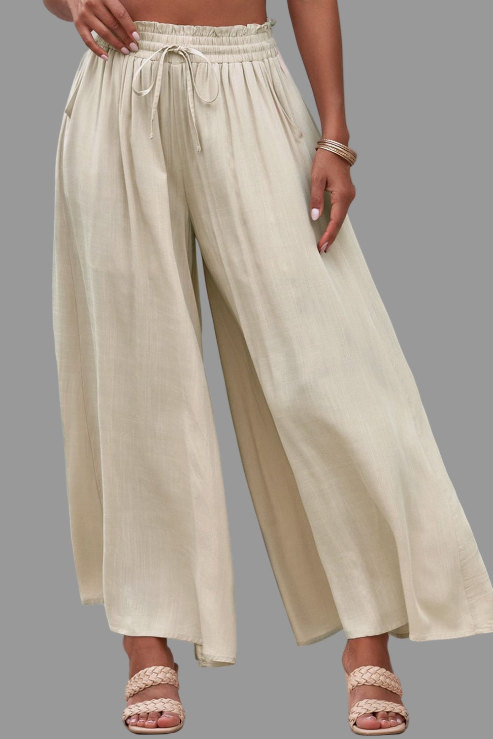 Women’s Drawstring Waist Wide-Leg Pants – Flowing Everyday Elegance Dress Pants The Nichole Collection