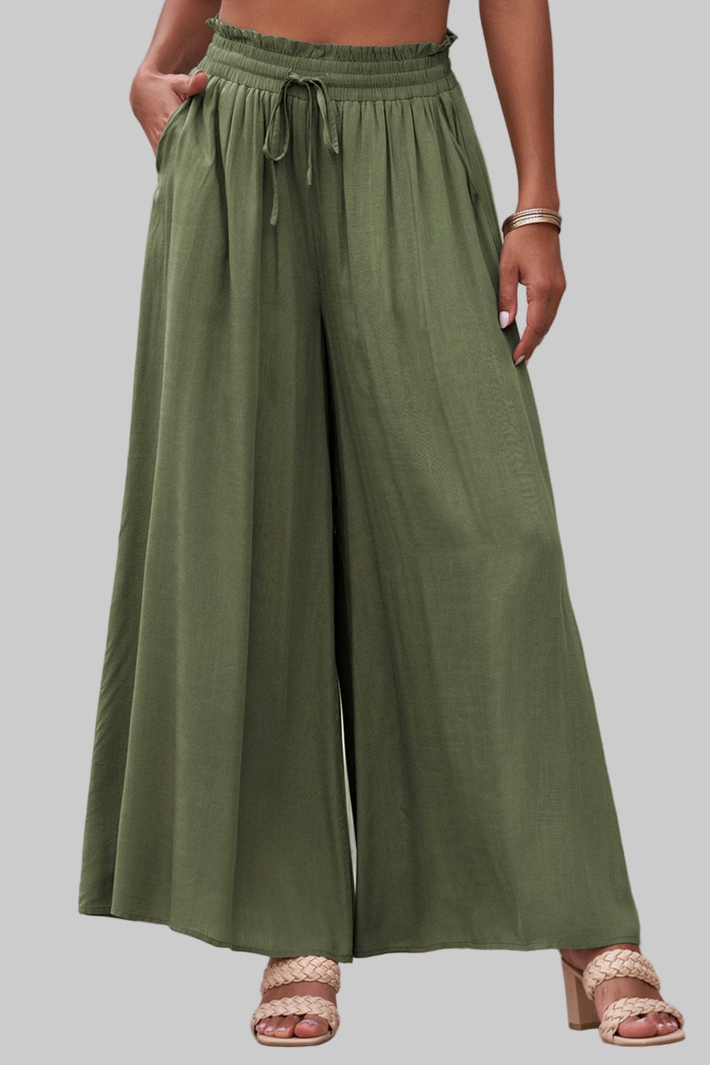 Women’s Drawstring Waist Wide-Leg Pants – Flowing Everyday Elegance Dress Pants The Nichole Collection