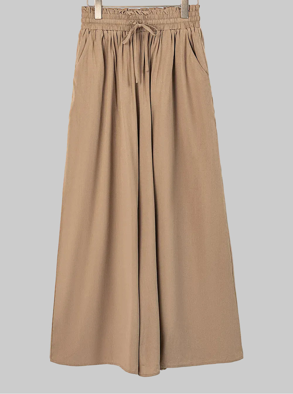 Women’s Drawstring Waist Wide-Leg Pants – Flowing Everyday Elegance Dress Pants Khaki / S The Nichole Collection