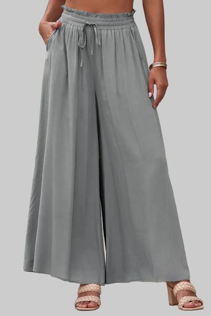Women’s Drawstring Waist Wide-Leg Pants – Flowing Everyday Elegance Dress Pants Charcoal / S The Nichole Collection