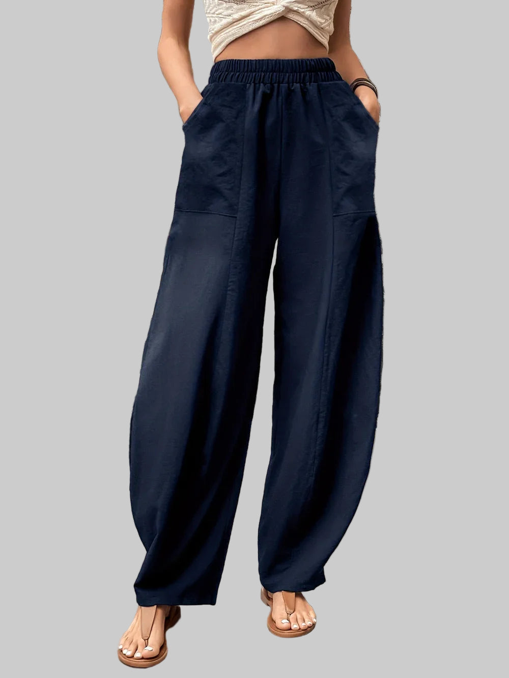 Women’s Elastic Waist Wide-Leg Palazzo Pants – Luxe Lounge & Everyday Elegance Dress Pants Dark Blue / S The Nichole Collection