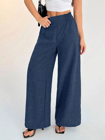 Women’s Elastic Waist Wide-Leg Pants – Effortless Comfort & Elegance Dress Pants Navy Blue / S The Nichole Collection