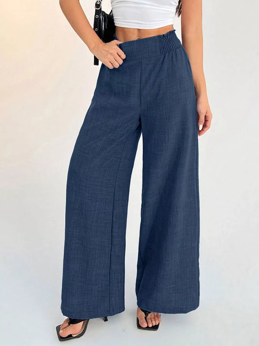 Women’s Elastic Waist Wide-Leg Pants – Effortless Comfort & Elegance Dress Pants Navy Blue / S The Nichole Collection