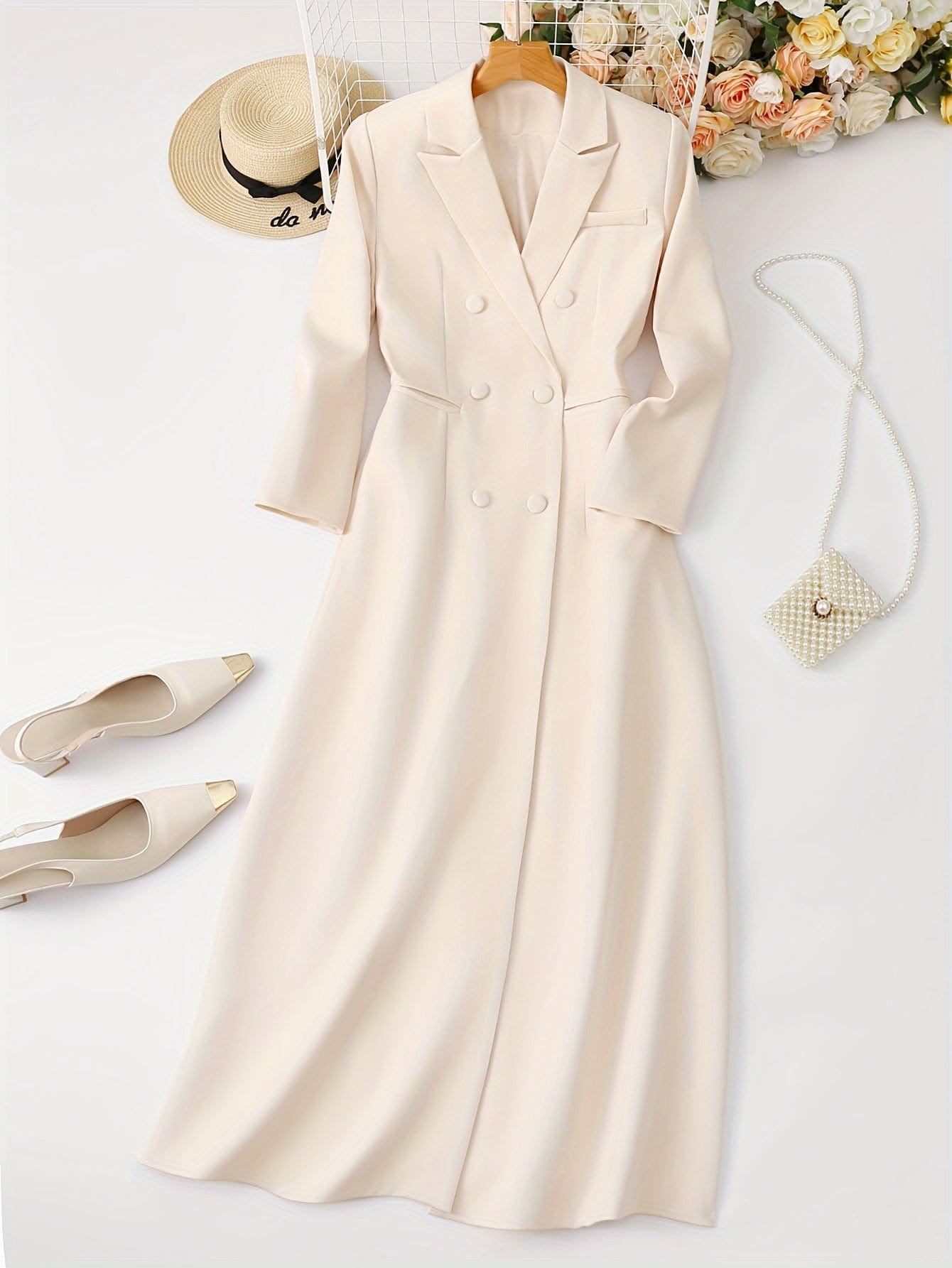 Women’s Elegant Double-Breasted Floor-Length Blazer The Nichole Collection