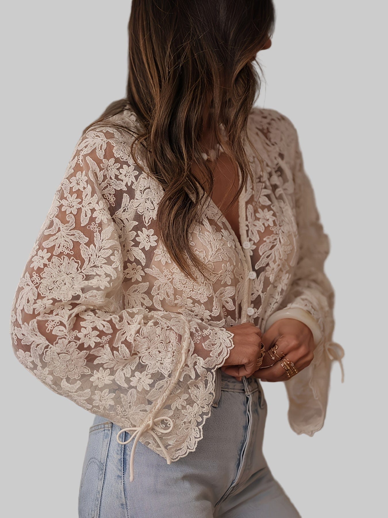 Women’s Elegant Floral Embroidered V-Neck Blouse Shirts & Tops The Nichole Collection