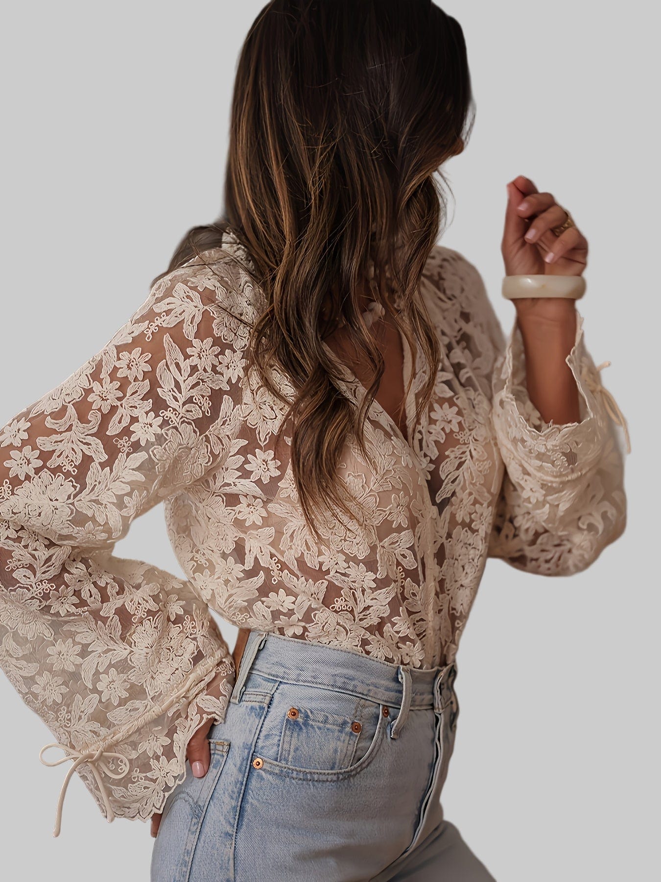 Women’s Elegant Floral Embroidered V-Neck Blouse Shirts & Tops The Nichole Collection