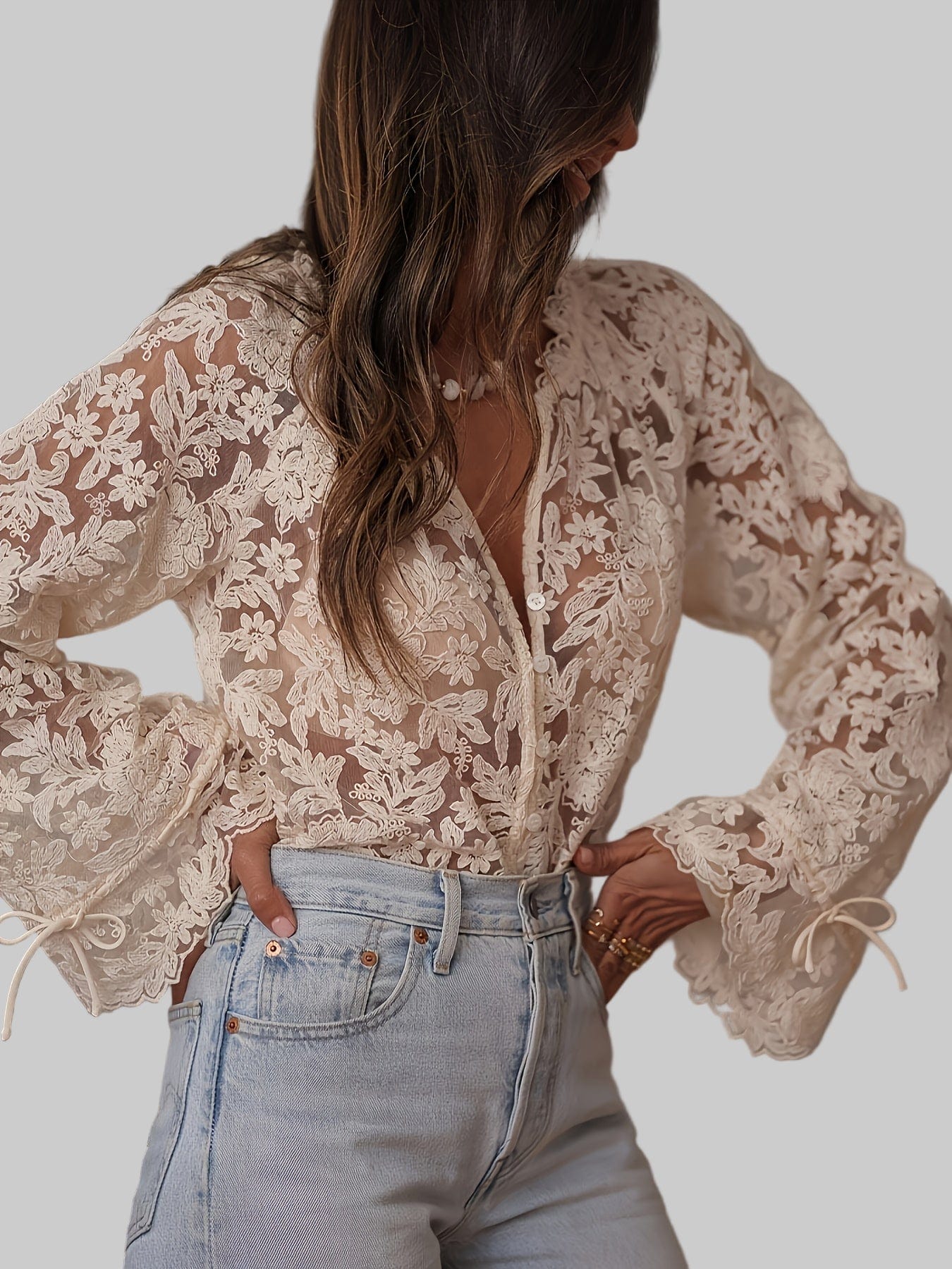 Women’s Elegant Floral Embroidered V-Neck Blouse Shirts & Tops The Nichole Collection