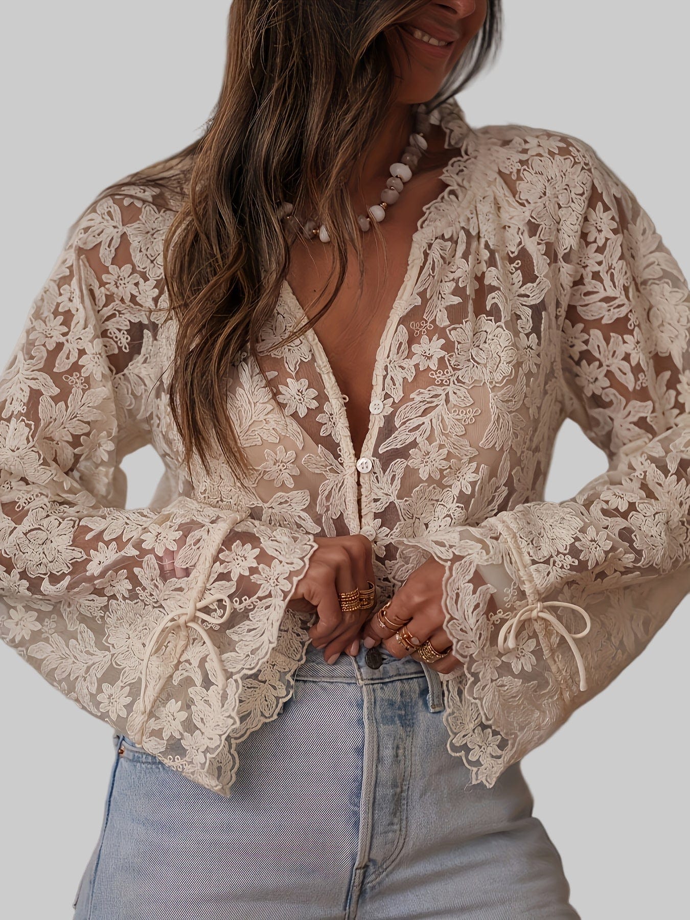Women’s Elegant Floral Embroidered V-Neck Blouse Shirts & Tops The Nichole Collection