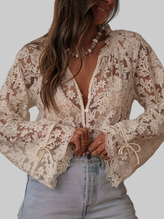 Women’s Elegant Floral Embroidered V-Neck Blouse Shirts & Tops The Nichole Collection