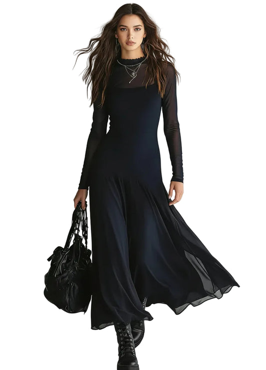 Women's Elegant Mesh A-Line Maxi Dress Navy Blue / XS Maxi Dresses The Nichole Collection
