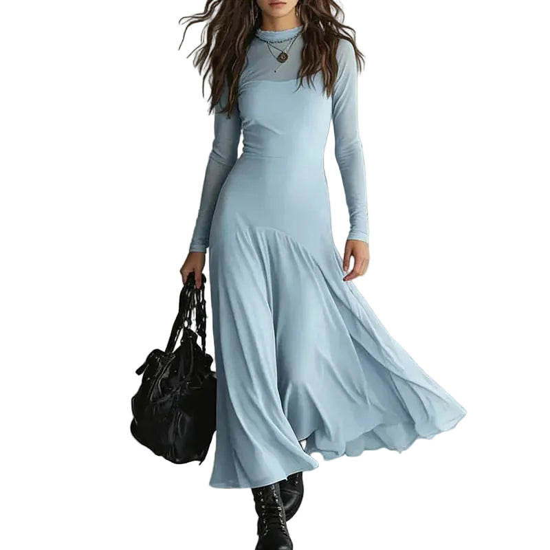 Women's Elegant Mesh A-Line Maxi Dress Blue / M Maxi Dresses The Nichole Collection