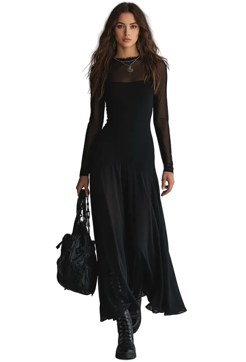 Women's Elegant Mesh A-Line Maxi Dress Black / XXL Maxi Dresses The Nichole Collection