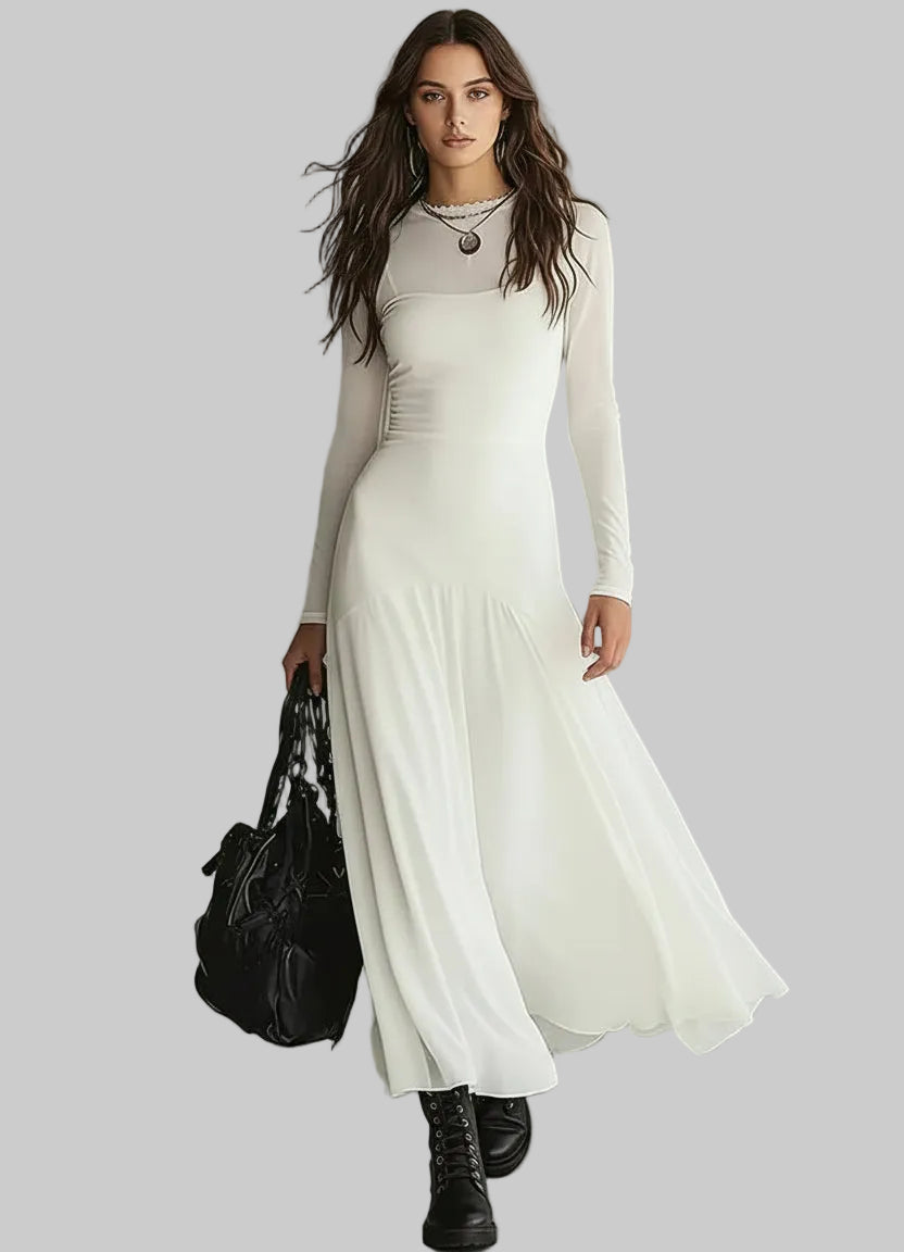 Women's Elegant Mesh A-Line Maxi Dress White / XS Maxi Dresses The Nichole Collection