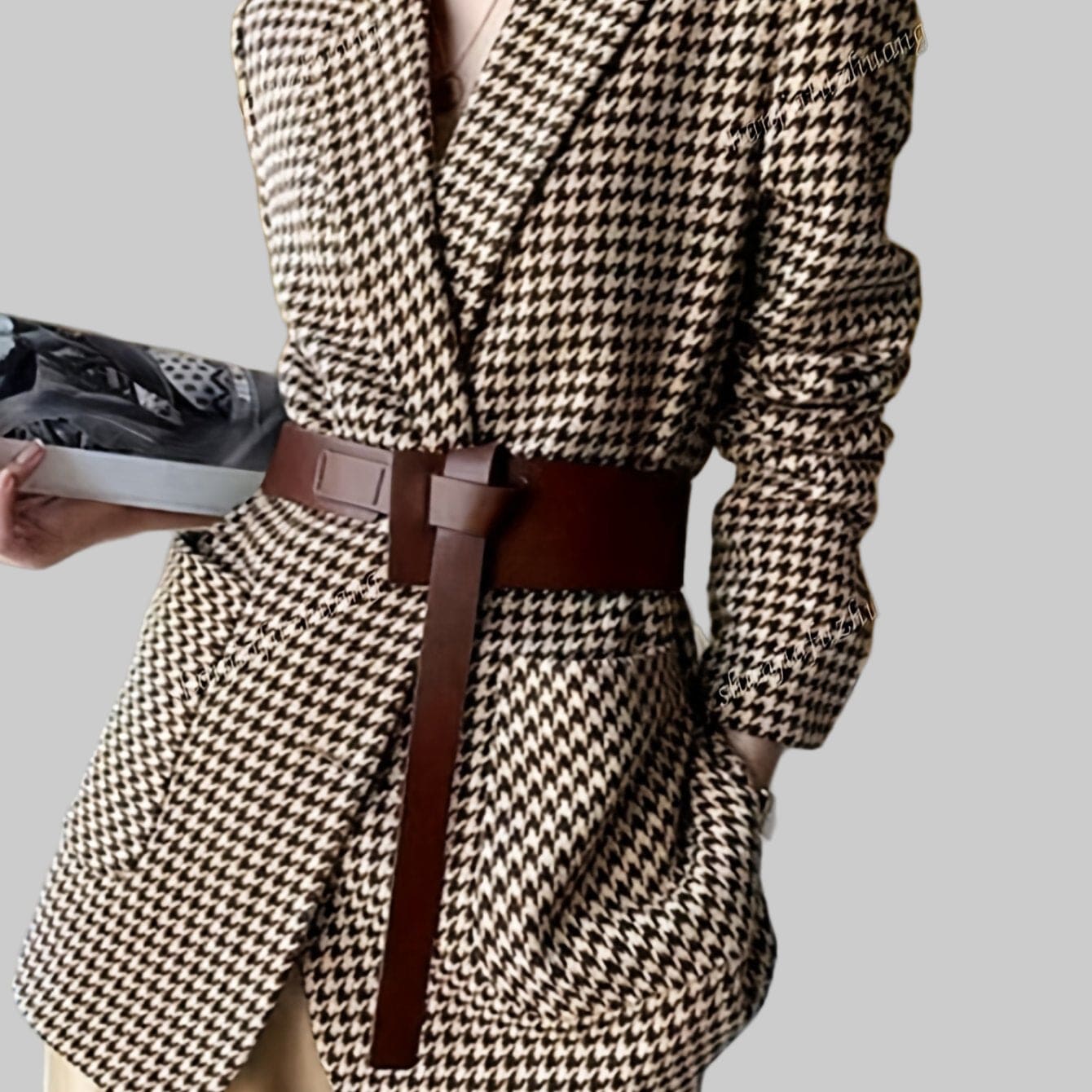 Women’s Fall Brown & White Houndstooth Blazer Blazers Multicolor / S The Nichole Collection