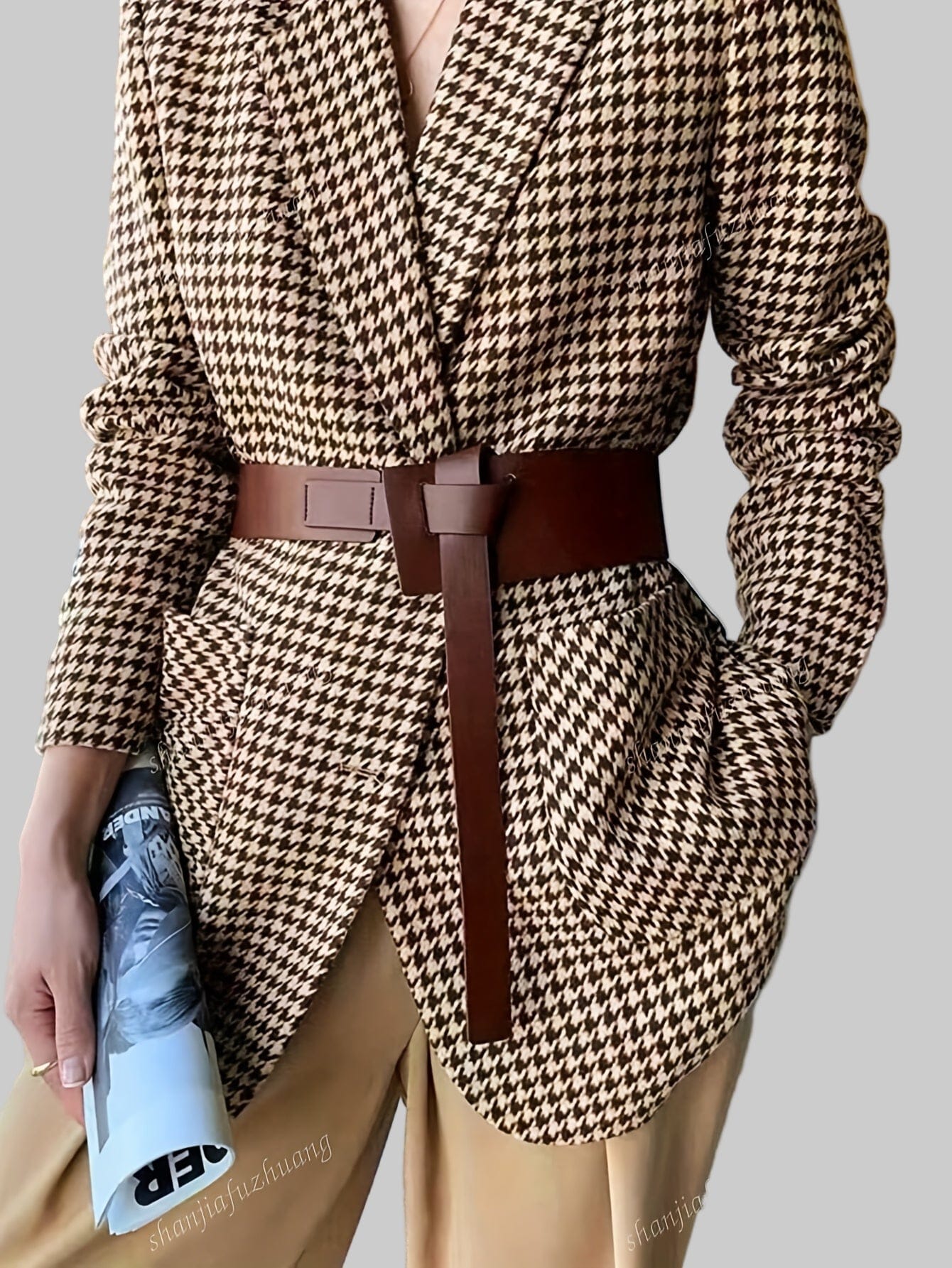 Women’s Fall Brown & White Houndstooth Blazer Blazers The Nichole Collection
