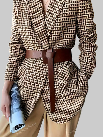 Women’s Fall Brown & White Houndstooth Blazer Blazers The Nichole Collection