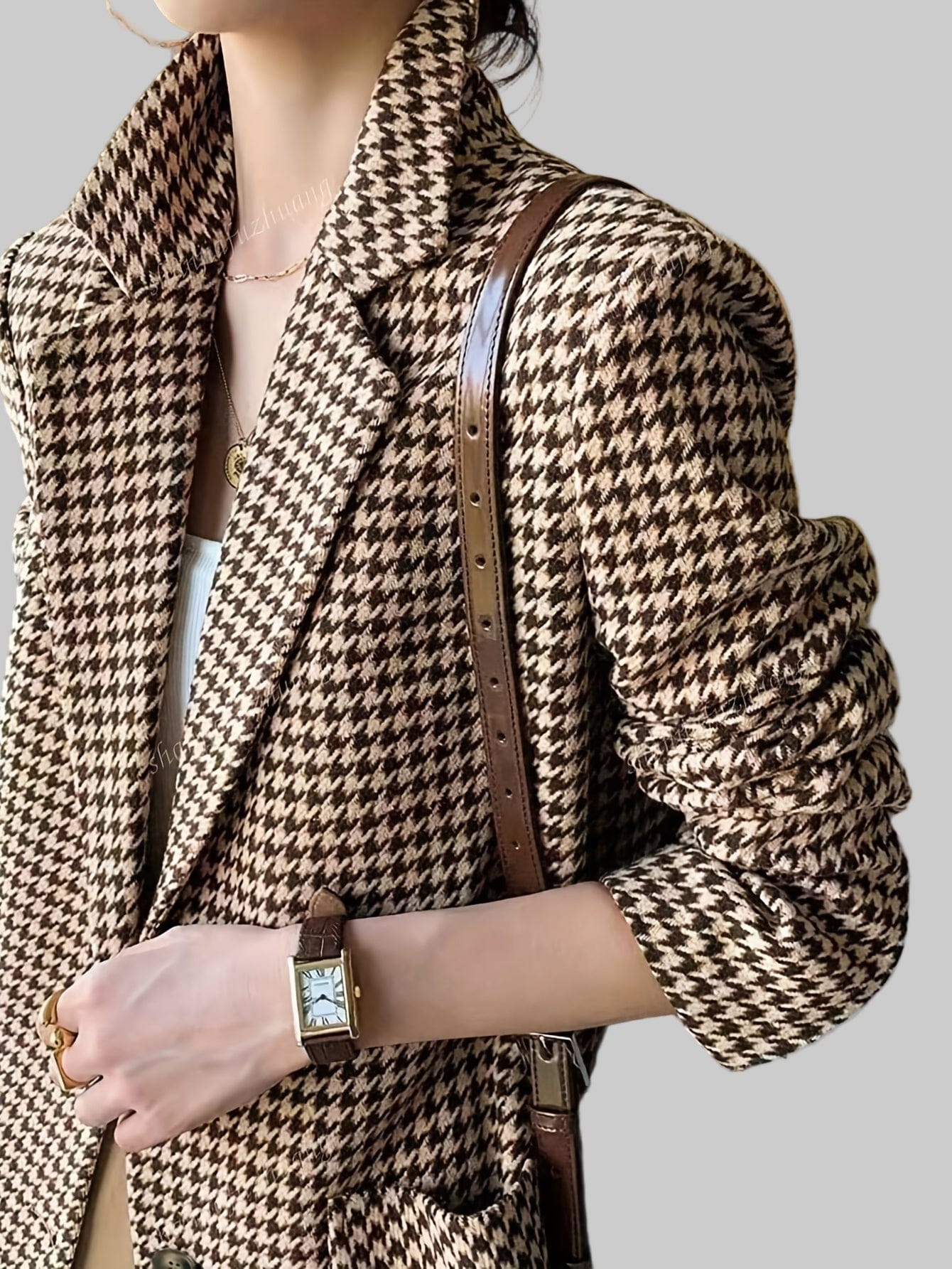 Women’s Fall Brown & White Houndstooth Blazer Blazers The Nichole Collection