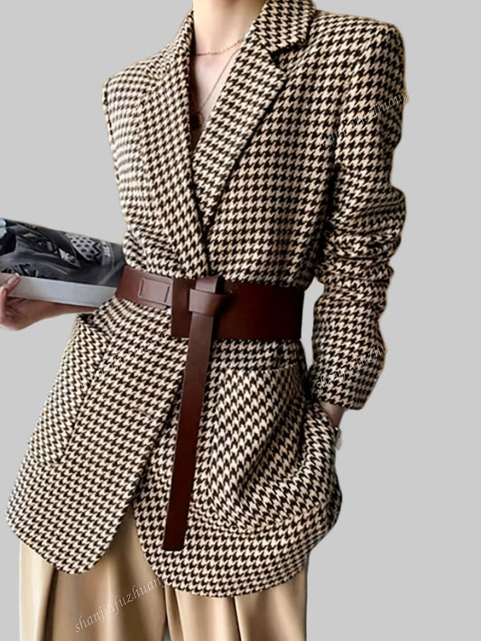 Women’s Fall Brown & White Houndstooth Blazer Blazers The Nichole Collection